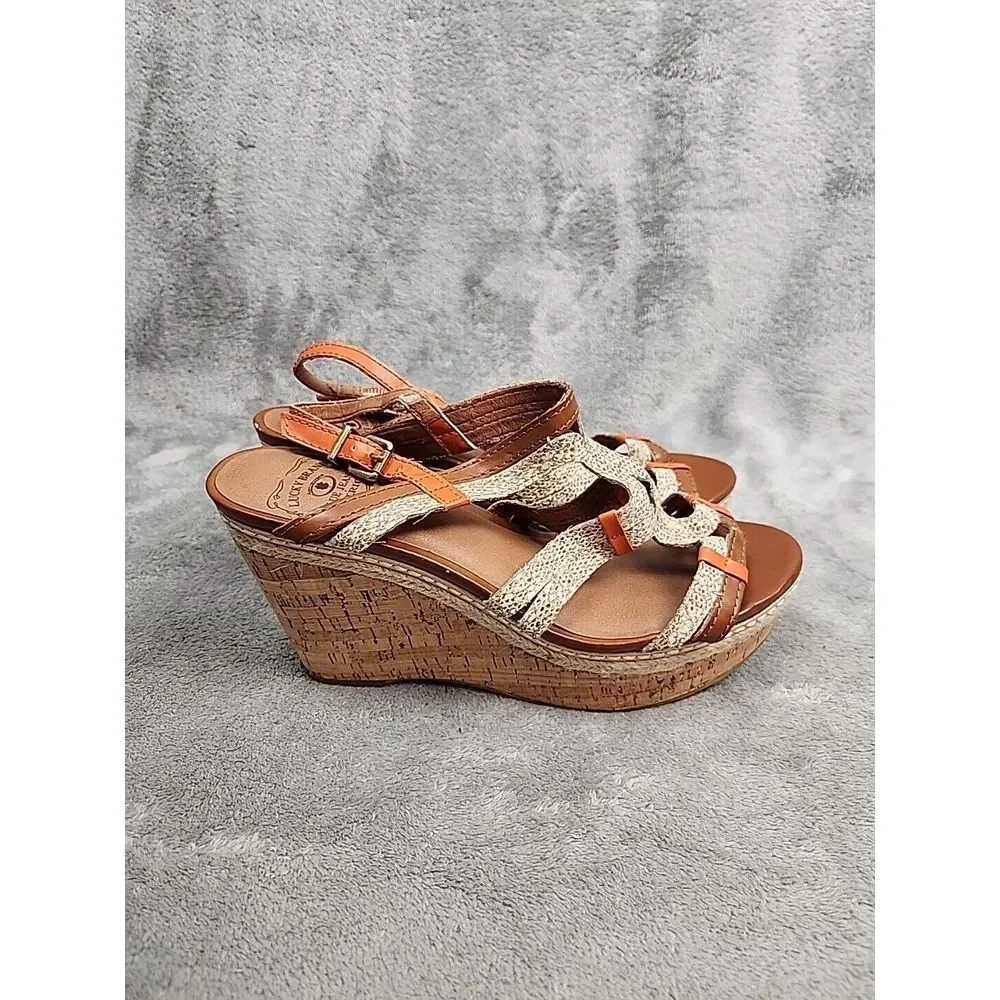 Lucky Brand High heel wedge sandals White and‎ tan strappy open toe size 8.5 - Picture 5 of 10